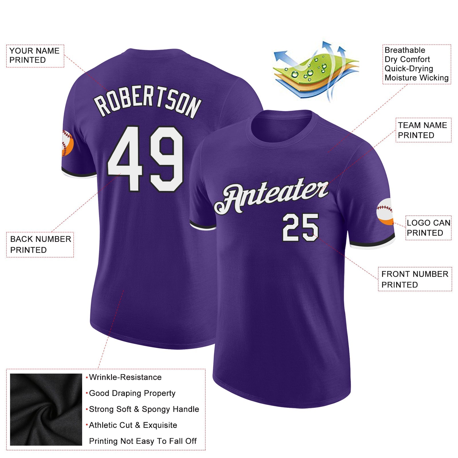 Custom Purple White-Black Performance T-Shirt view 2