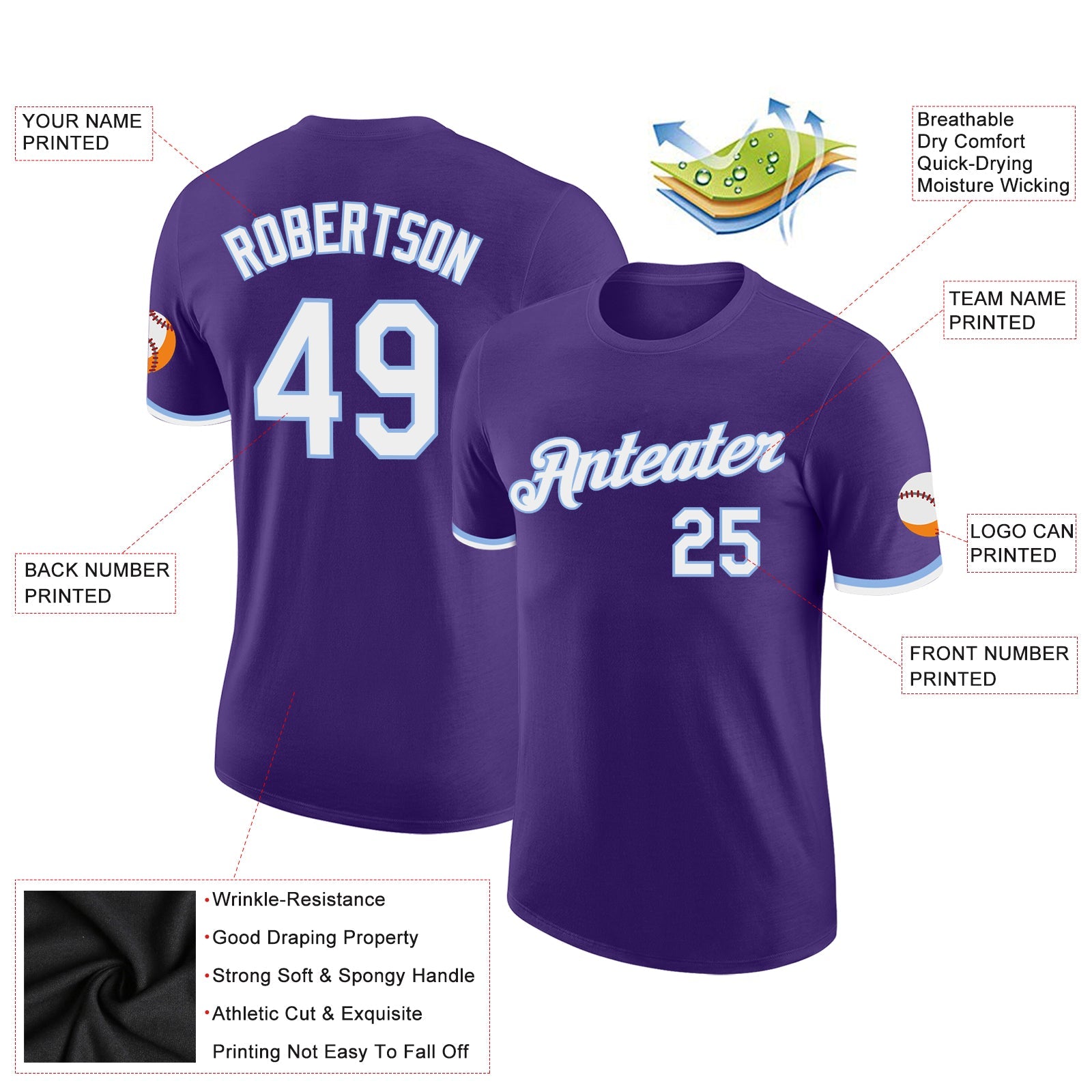 Custom Purple White-Light Blue Performance T-Shirt view 2
