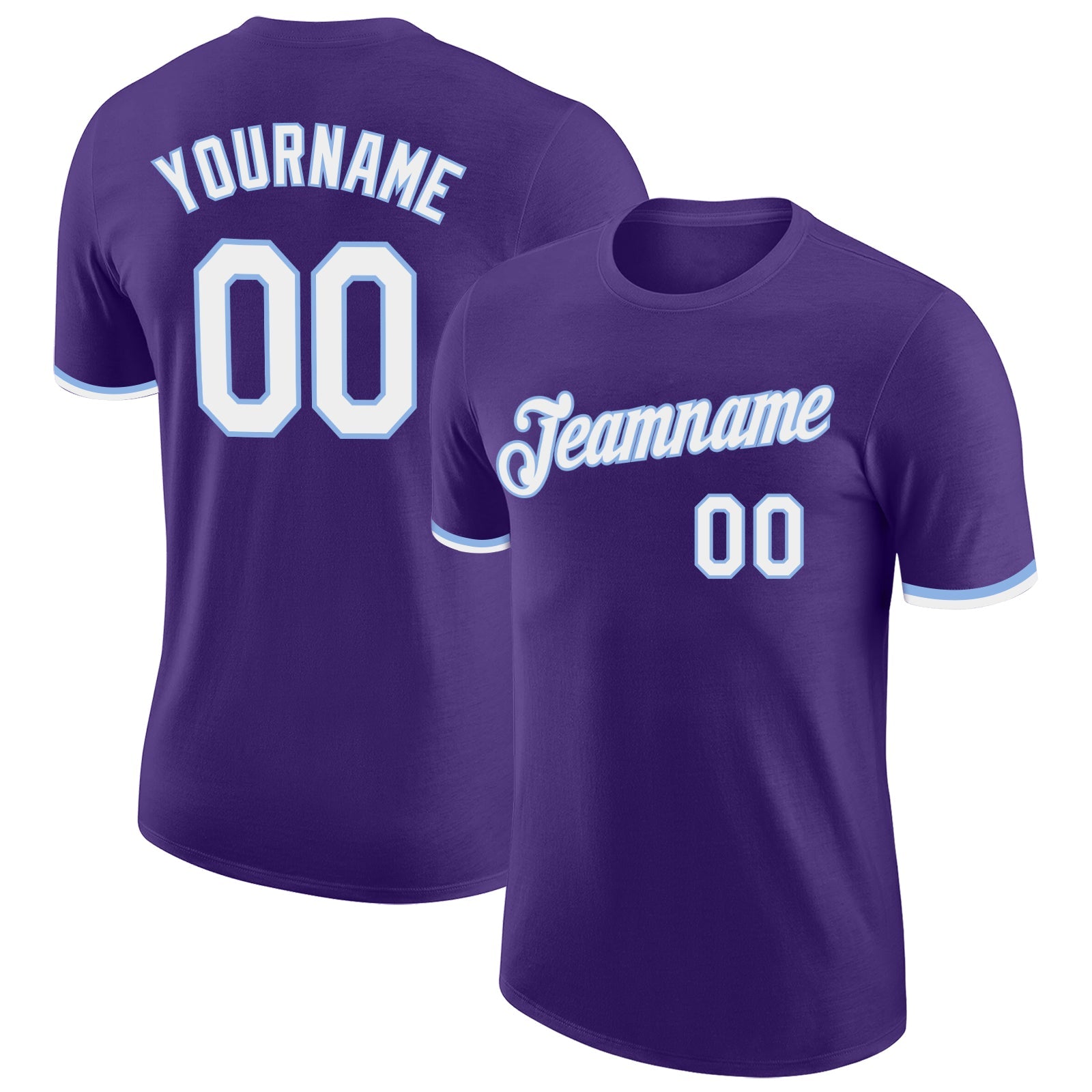 Custom Purple White-Light Blue Performance T-Shirt - Main View