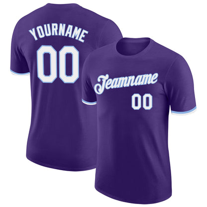 Custom Purple White-Light Blue Performance T-Shirt - Main View