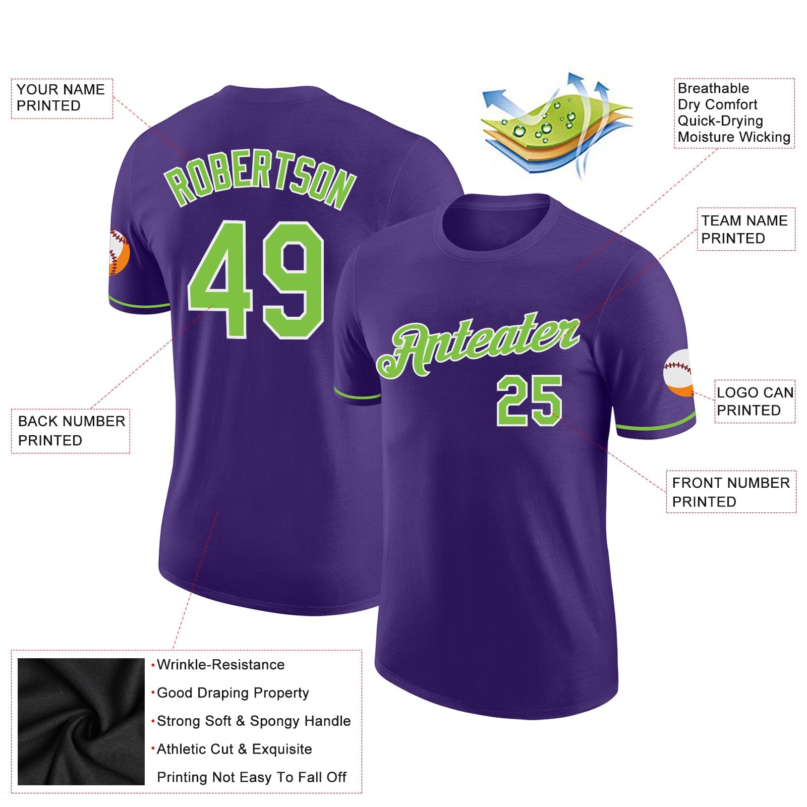 Custom Purple Neon Green-White Performance T-Shirt view 2