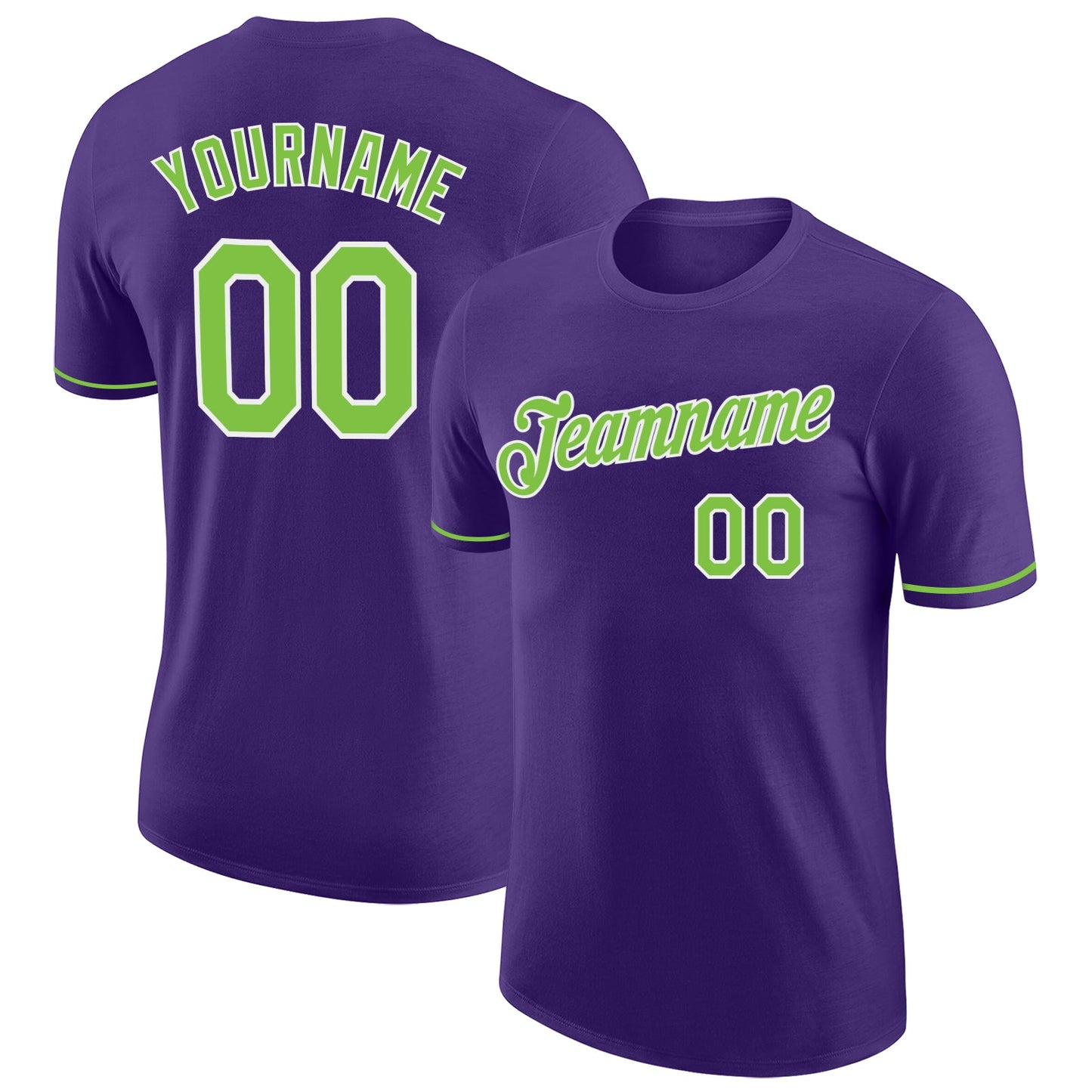 Custom Purple Neon Green-White Performance T-Shirt - Main View