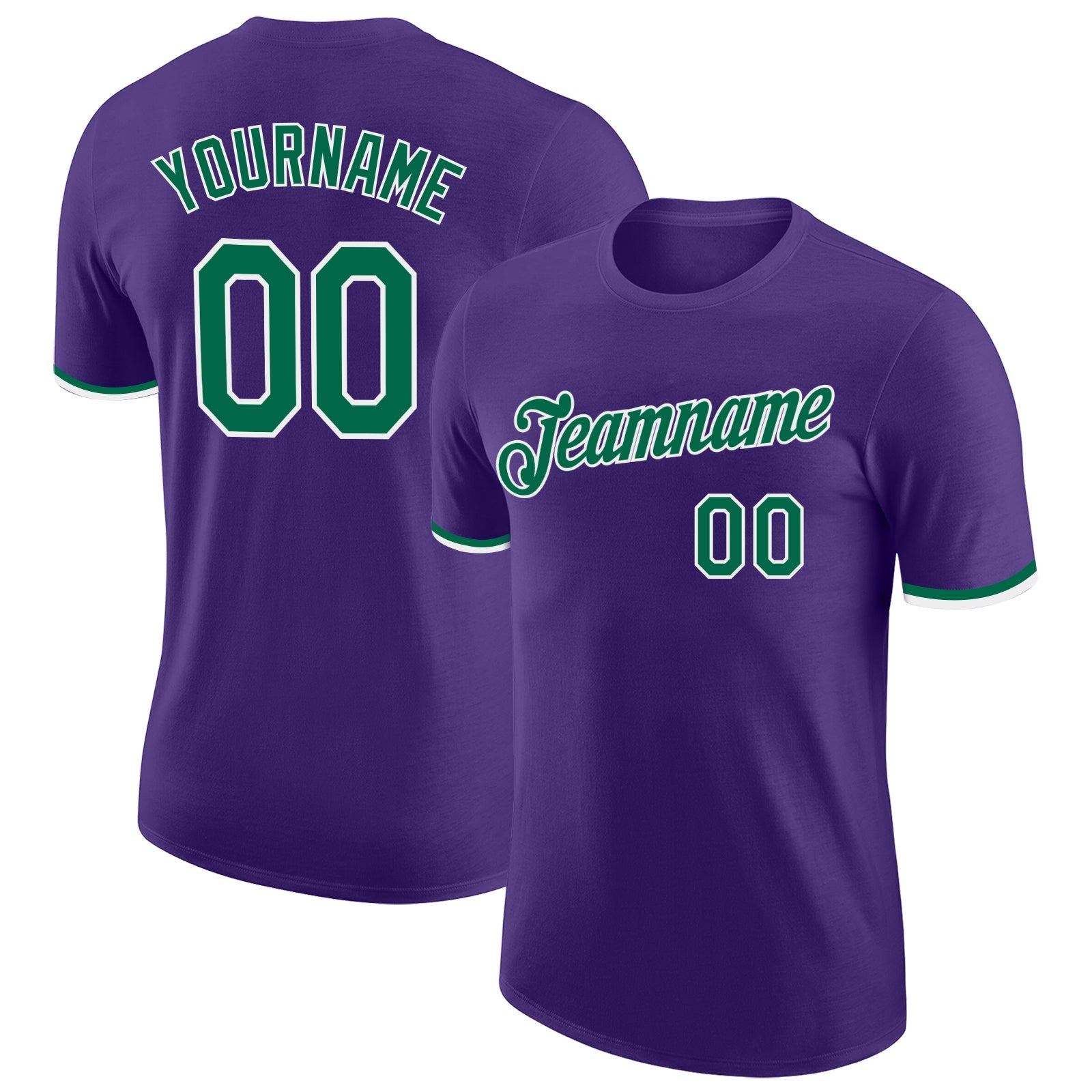Custom Purple Kelly Green-White Performance T-Shirt - Main View