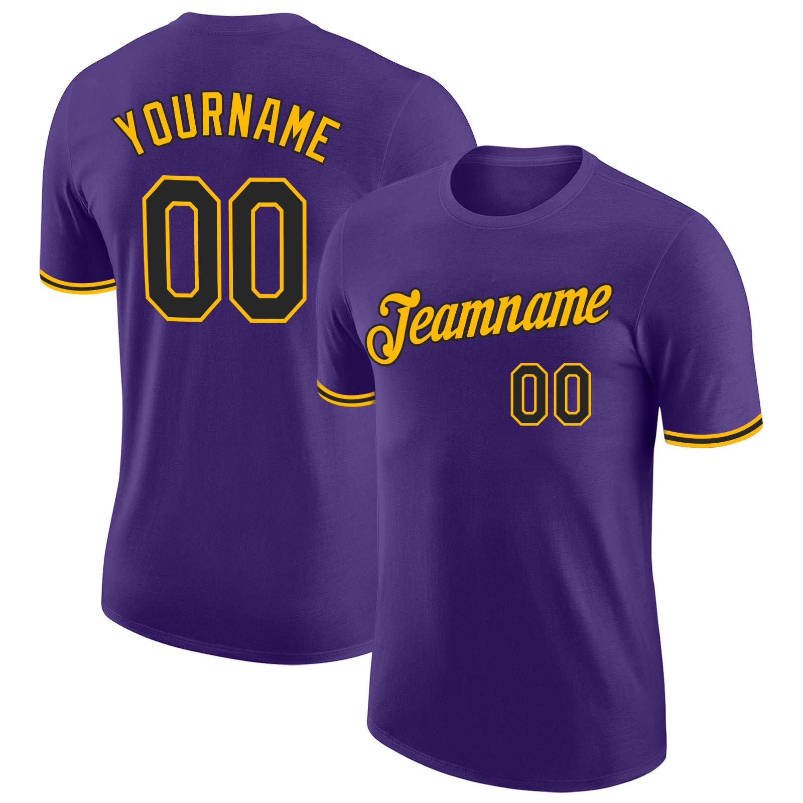 Custom Purple Black-Gold Performance T-Shirt - Main View