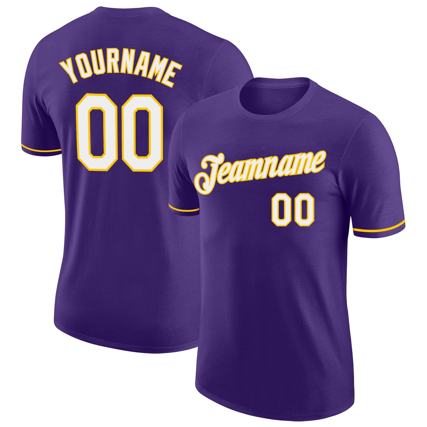 Custom Purple White-Gold Performance T-Shirt - Main View