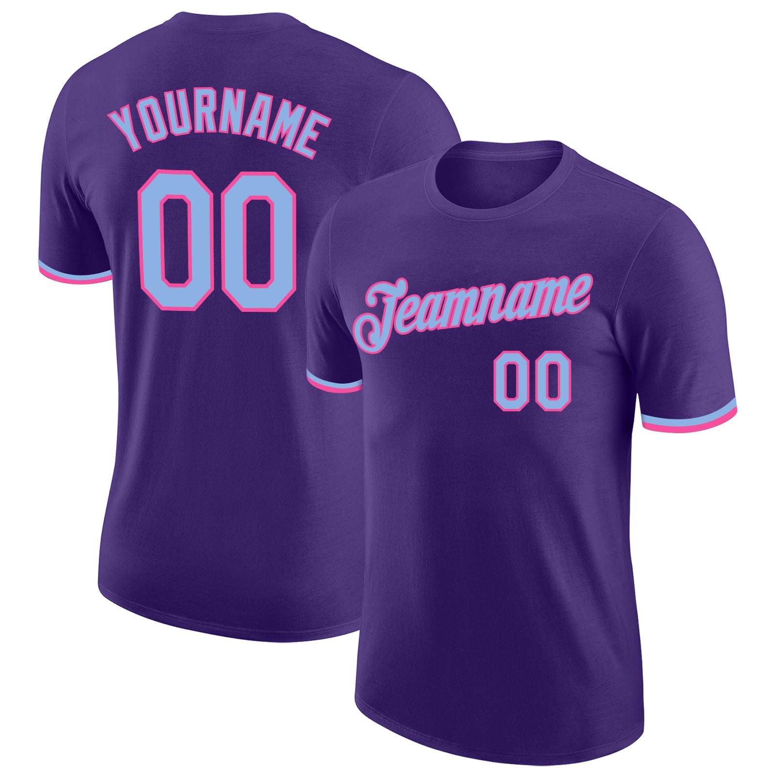 Custom Purple Light Blue-Pink Performance T-Shirt - Main View