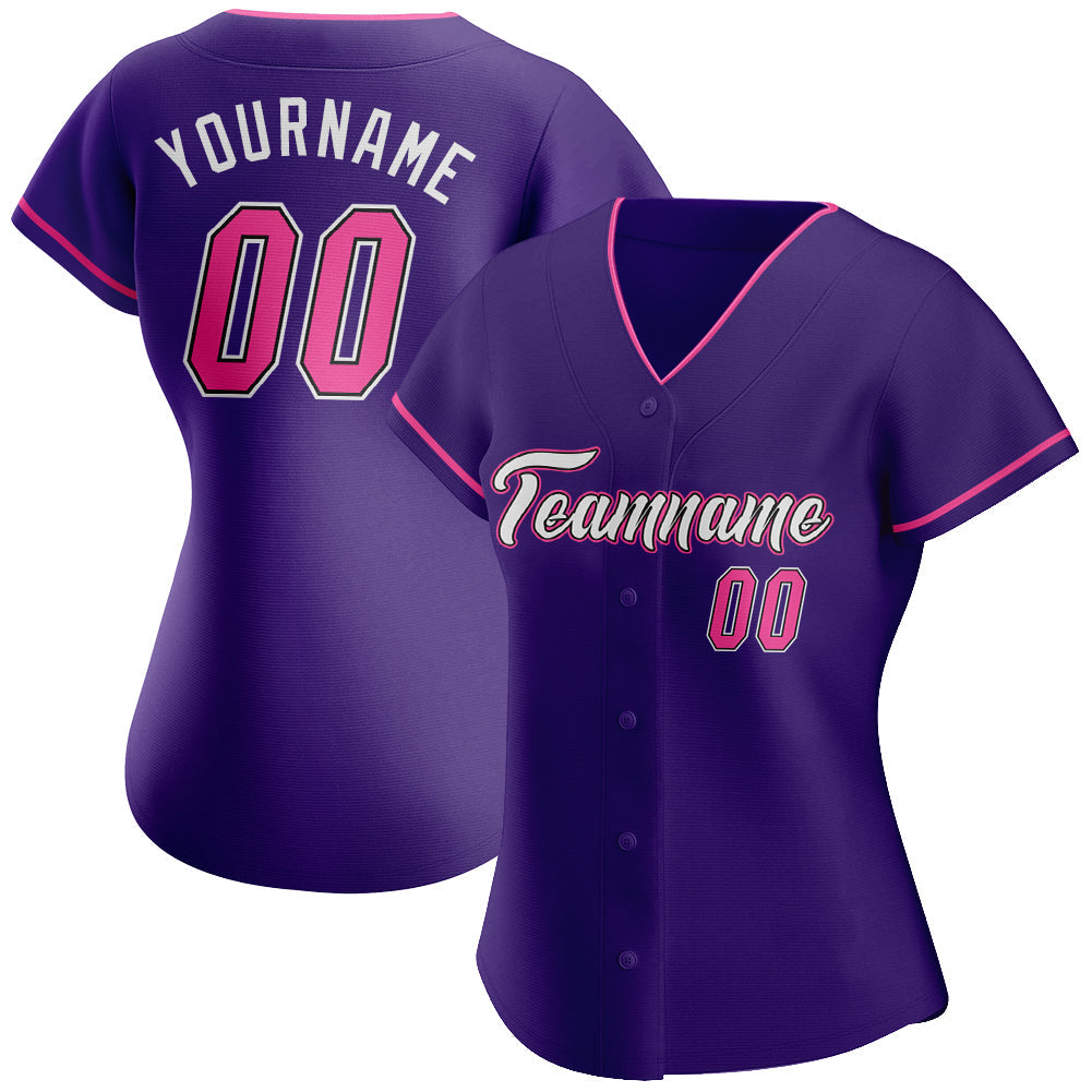Custom Purple Pink-Black Authentic Baseball Jersey view 2
