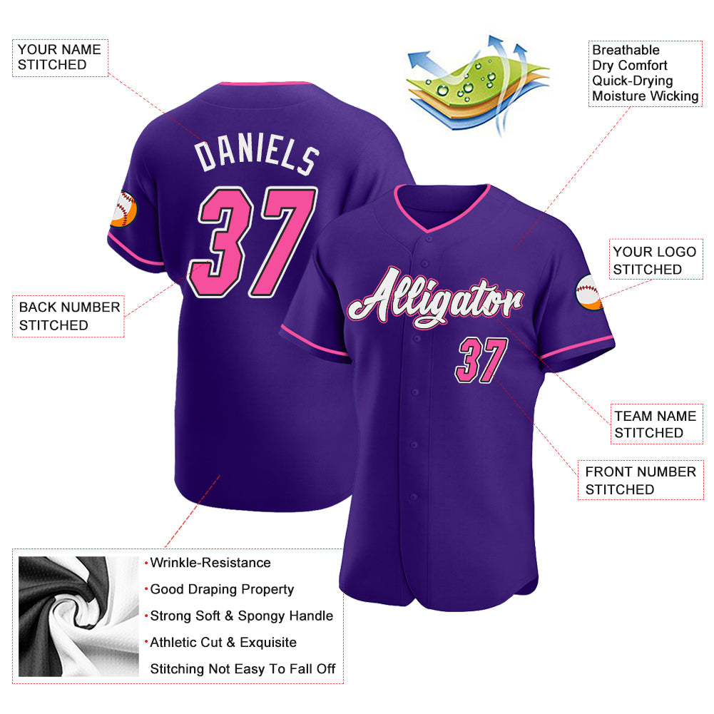 Custom Purple Pink-Black Authentic Baseball Jersey view 3
