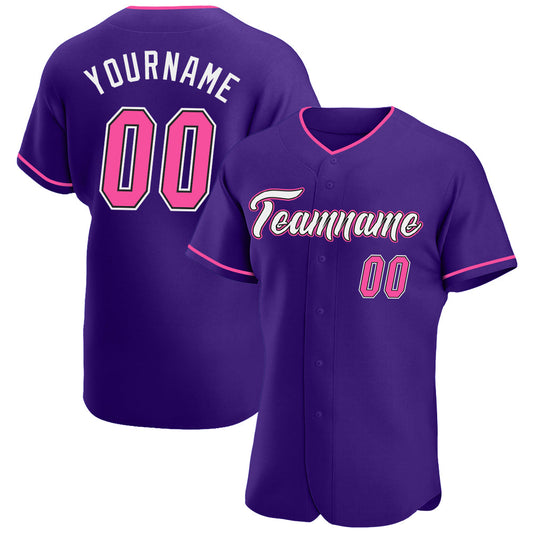 Custom Purple Pink-Black Authentic Baseball Jersey - Main View