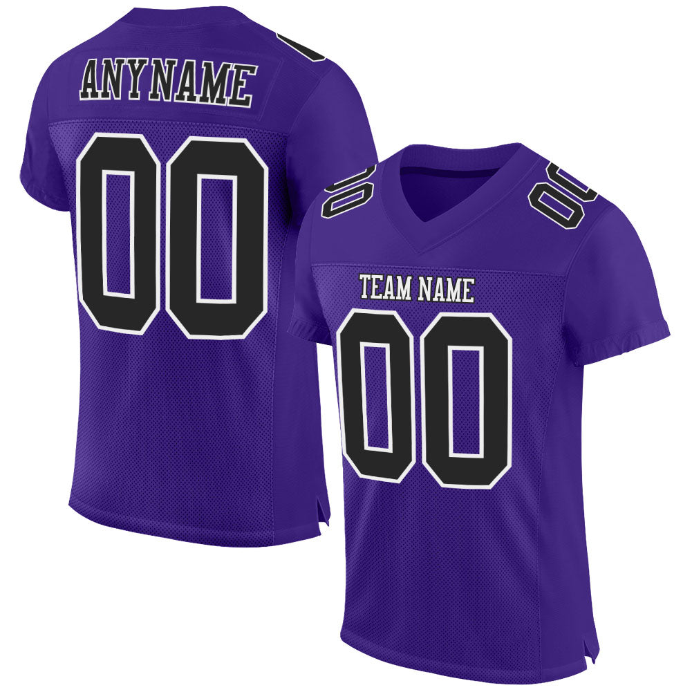 Custom Purple Black-White Mesh Authentic Football Jersey - Main View