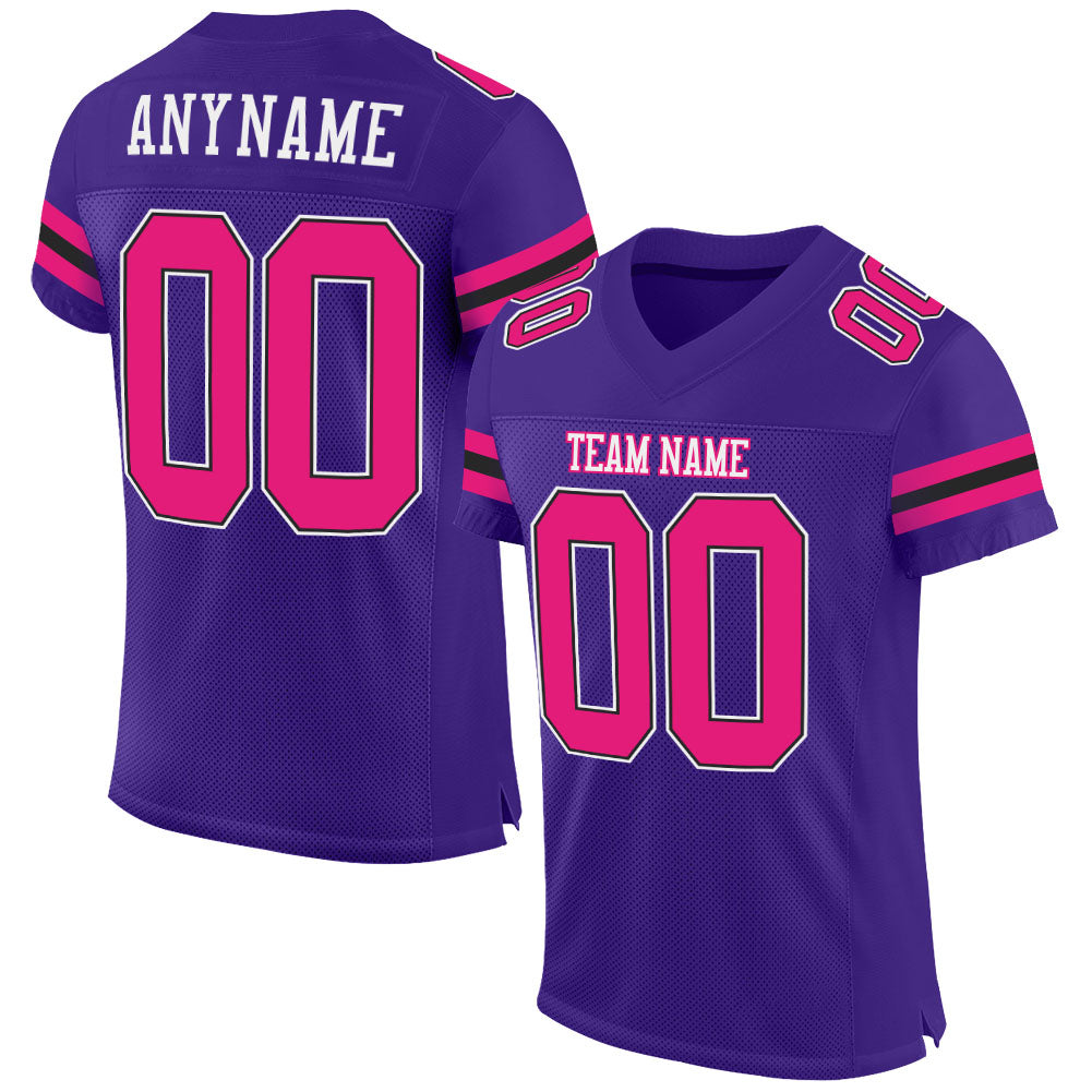 Custom Purple Hot Pink-Black Mesh Authentic Football Jersey - Main View