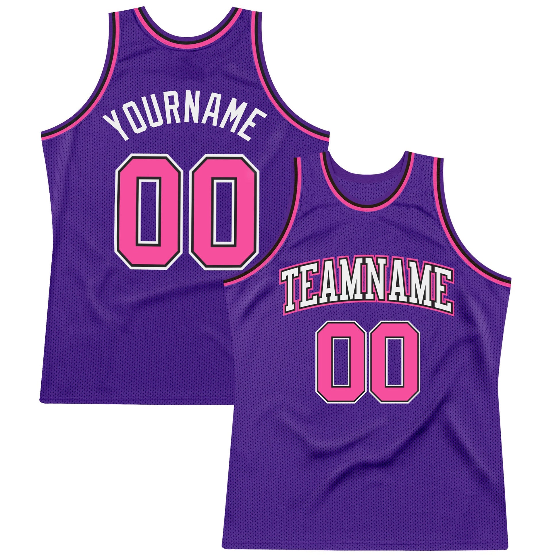 Custom Purple Pink-Black Authentic Throwback Basketball Jersey - Main View