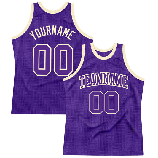 Custom Purple Purple-Cream Authentic Throwback Basketball Jersey - Main View
