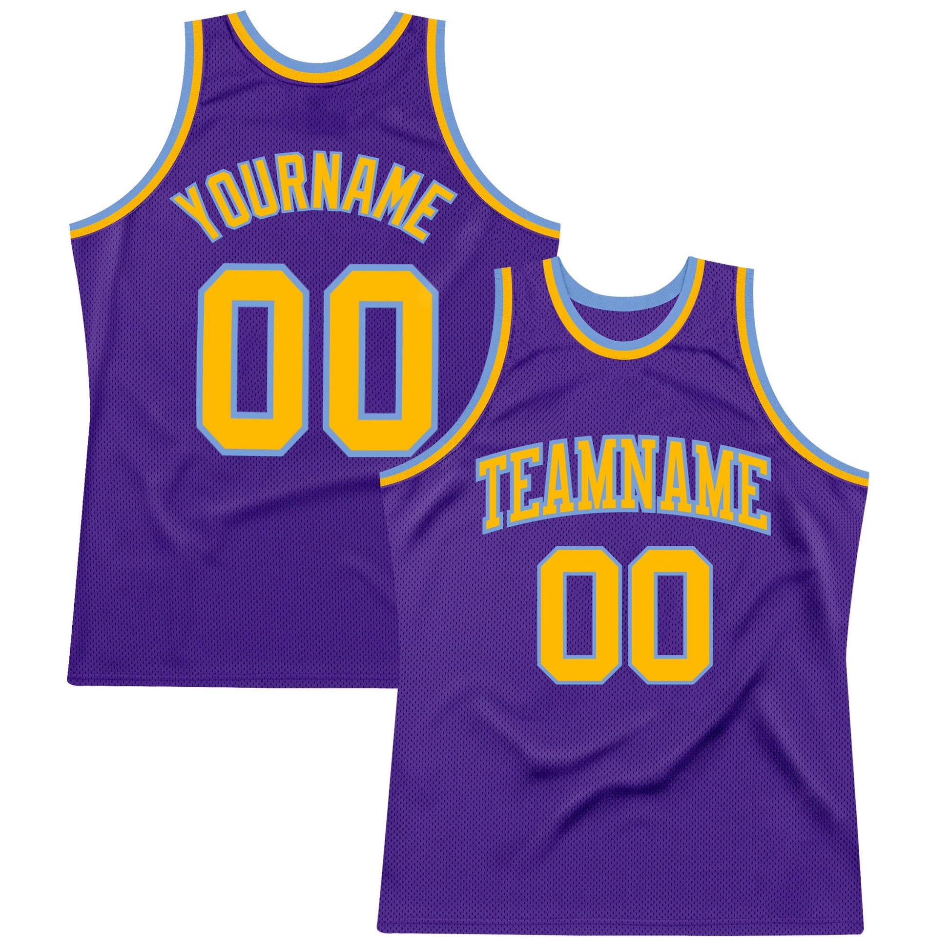 Custom Purple Gold-Light Blue Authentic Throwback Basketball Jersey - Main View