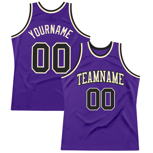 Custom Purple Black-Cream Authentic Throwback Basketball Jersey - Main View