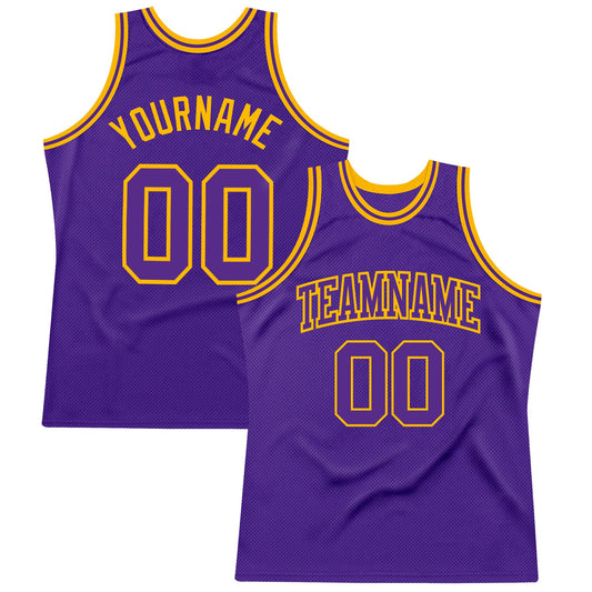 Custom Purple Purple-Gold Authentic Throwback Basketball Jersey - Main View