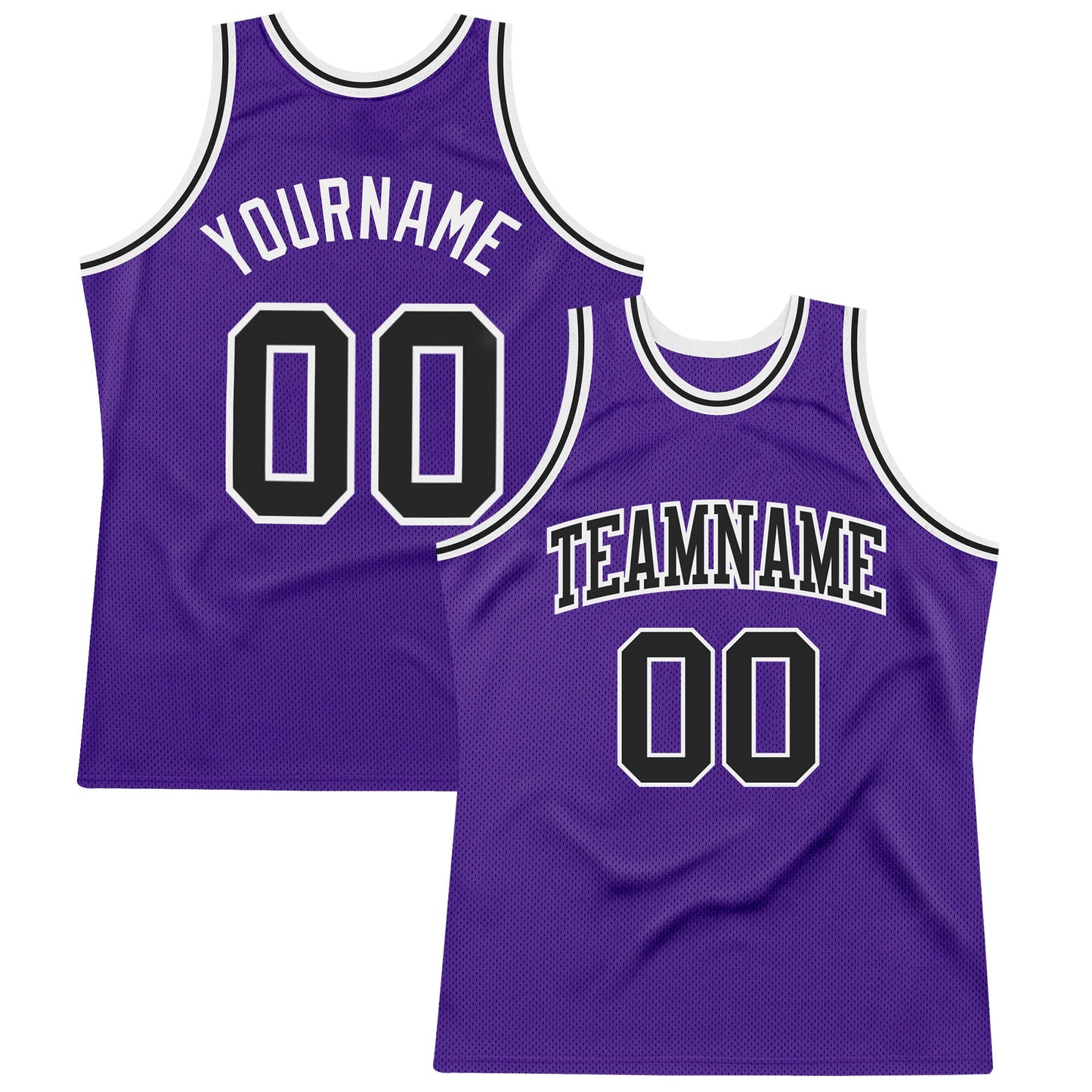 Custom Purple Black-White Authentic Throwback Basketball Jersey - Main View