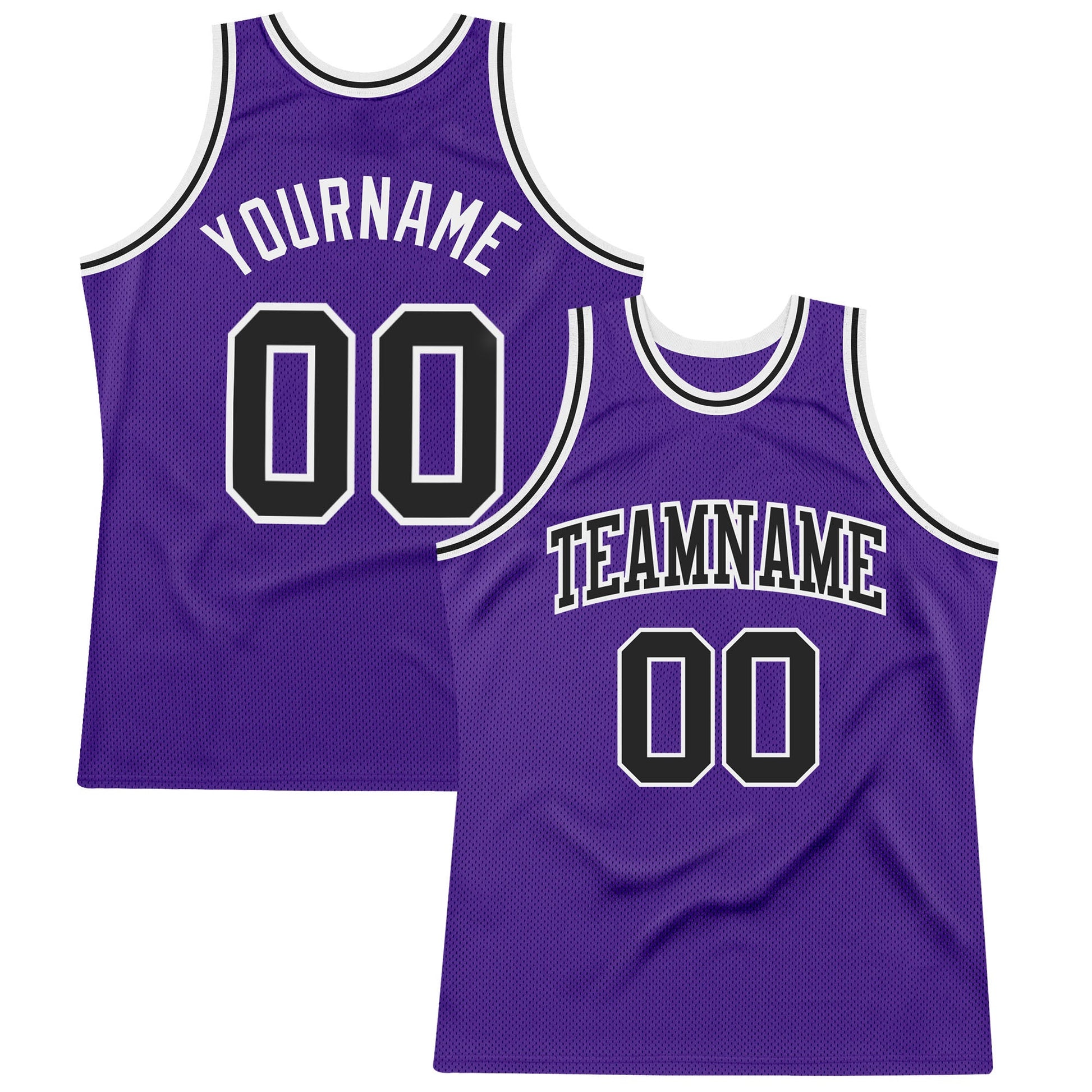 Custom Purple Black-White Authentic Throwback Basketball Jersey - Main View