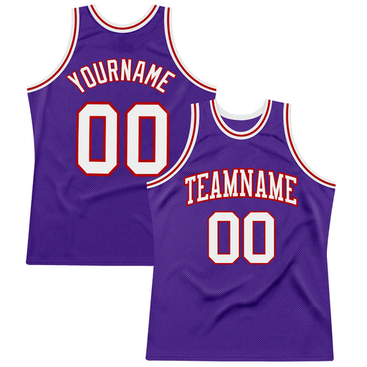Custom Purple White-Red Authentic Throwback Basketball Jersey - Main View