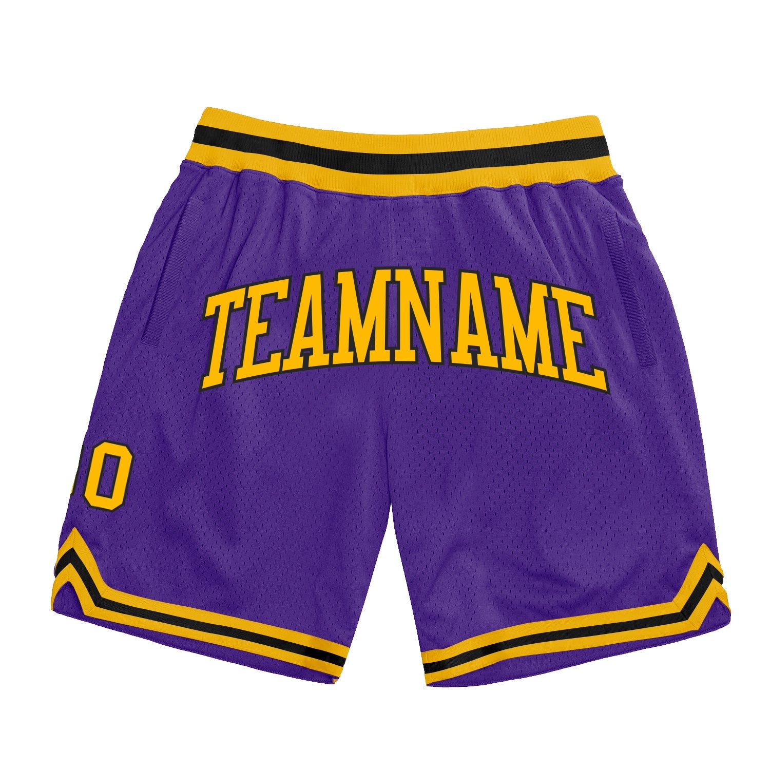 Custom Purple Gold-Black Authentic Throwback Basketball Shorts - Main View