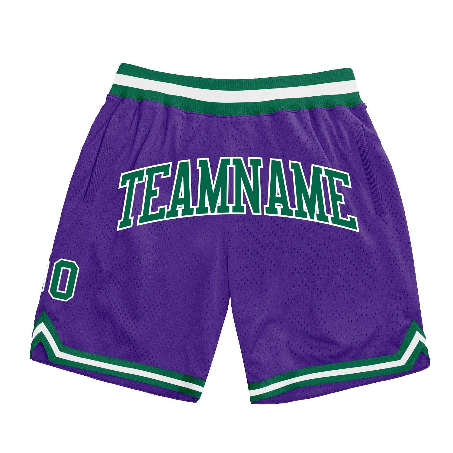Custom Purple Kelly Green-White Authentic Throwback Basketball Shorts - Main View