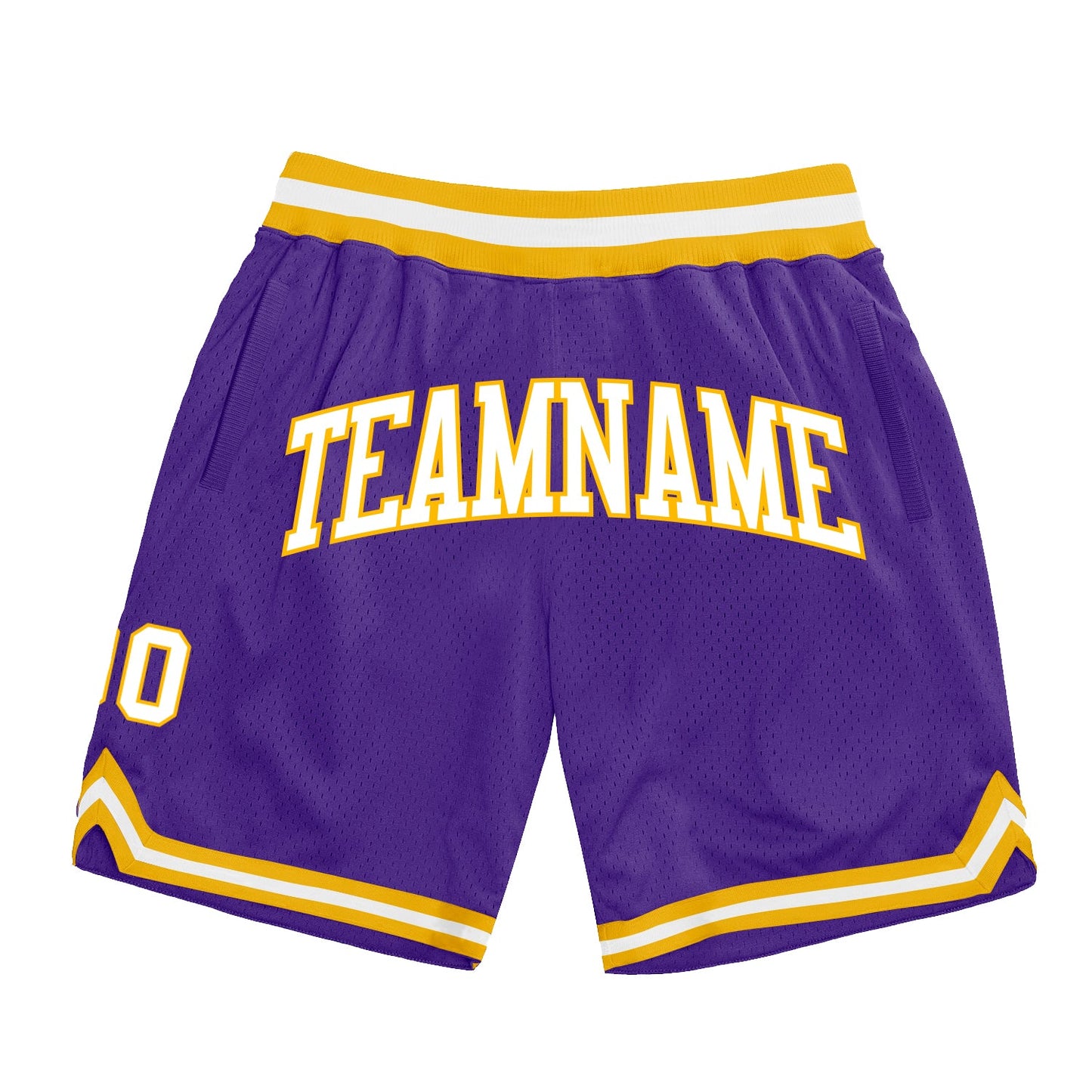 Custom Purple White-Gold Authentic Throwback Basketball Shorts - Main View