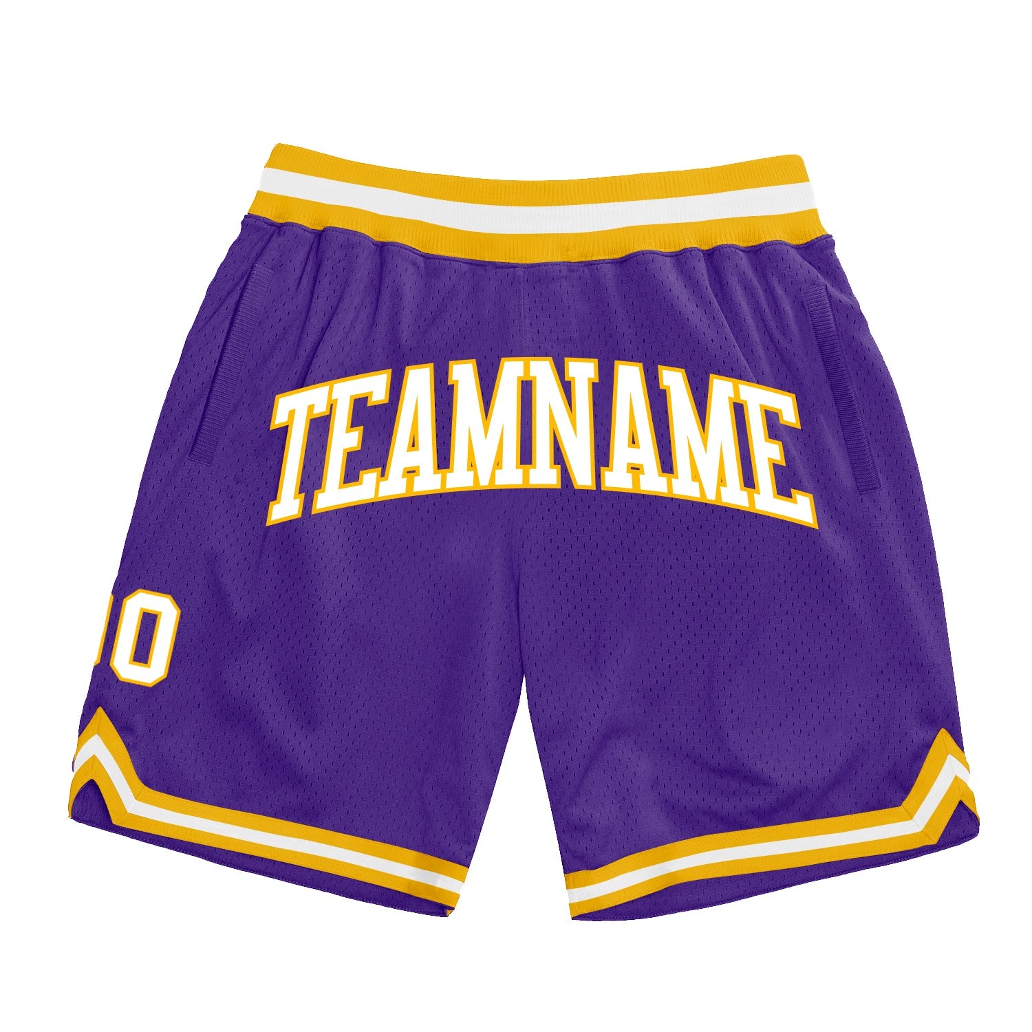 Custom Purple White-Gold Authentic Throwback Basketball Shorts - Main View