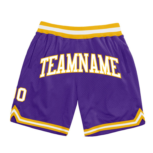 Custom Purple White-Gold Authentic Throwback Basketball Shorts - Main View