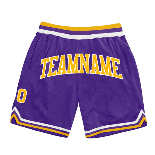 Custom Purple Gold-White Authentic Throwback Basketball Shorts - Main View