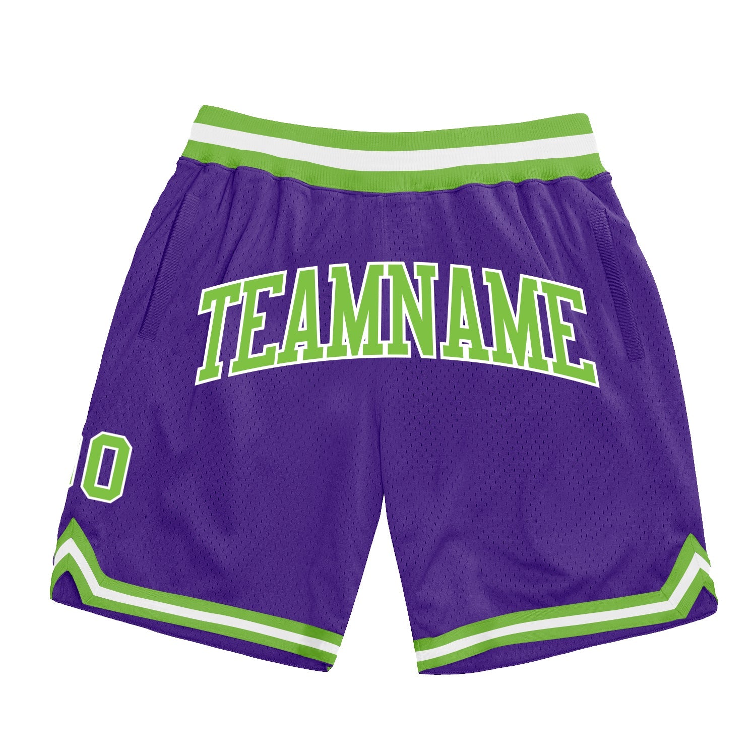 Custom Purple Neon Green-White Authentic Throwback Basketball Shorts - Main View