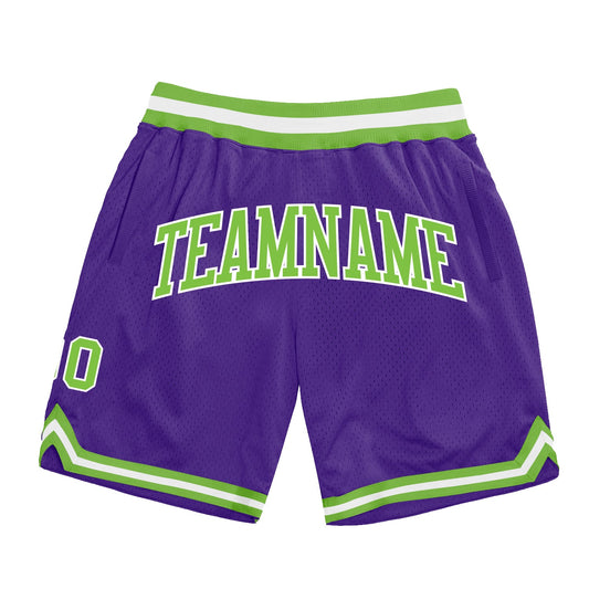 Custom Purple Neon Green-White Authentic Throwback Basketball Shorts - Main View