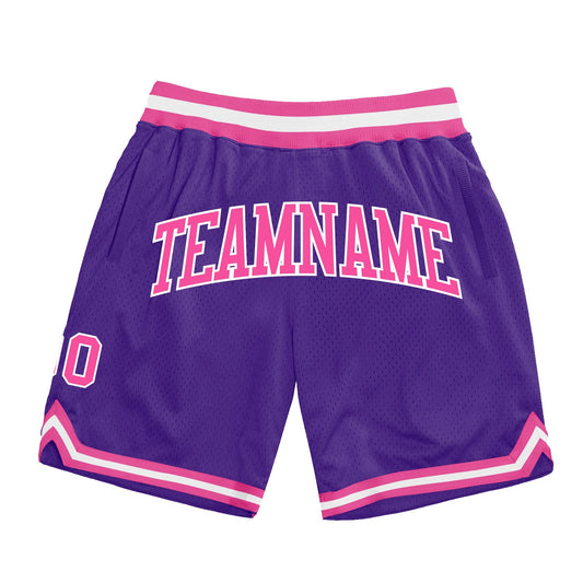 Custom Purple Pink-White Authentic Throwback Basketball Shorts - Main View