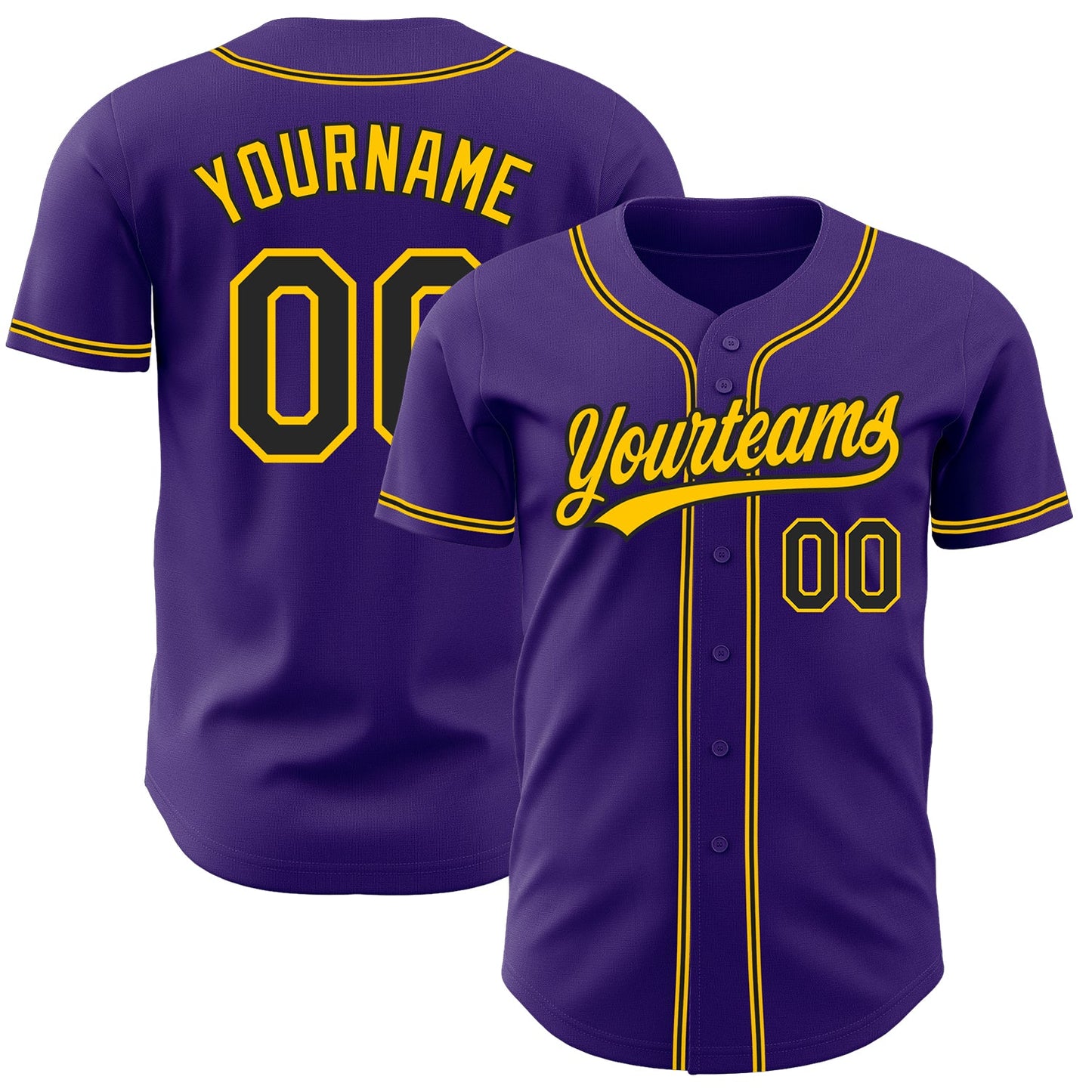 Custom Purple Black-Gold Authentic Baseball Jersey - Main View