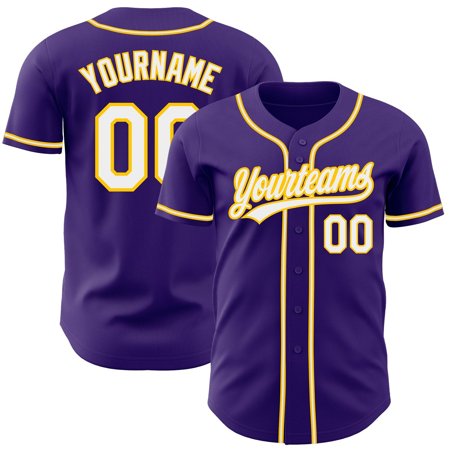 Custom Purple White-Gold Authentic Baseball Jersey - Main View
