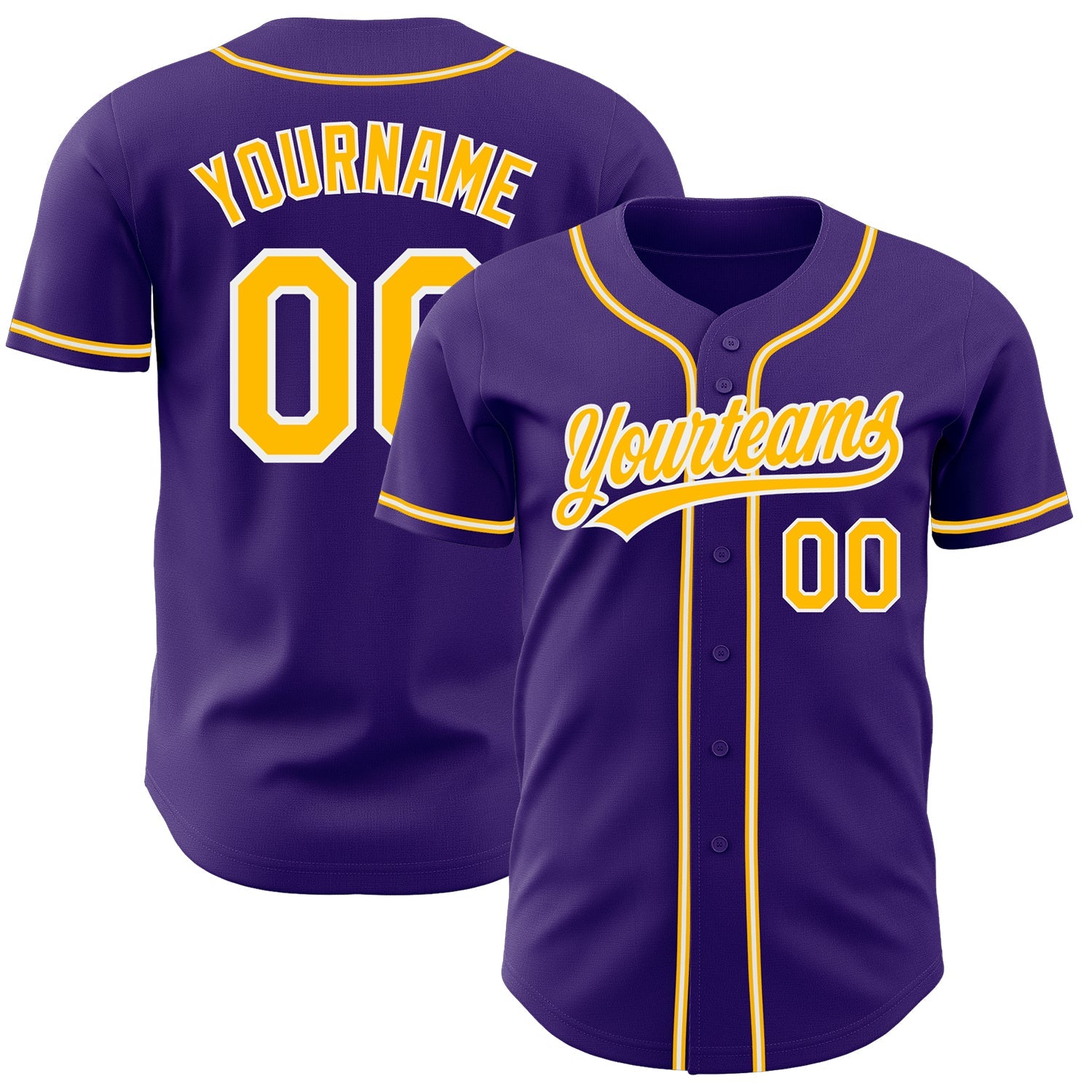 Custom Purple Gold-White Authentic Baseball Jersey - Main View