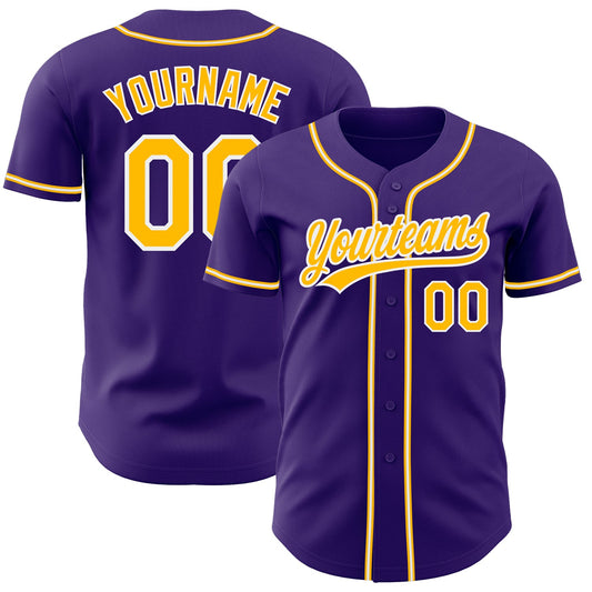 Custom Purple Gold-White Authentic Baseball Jersey - Main View