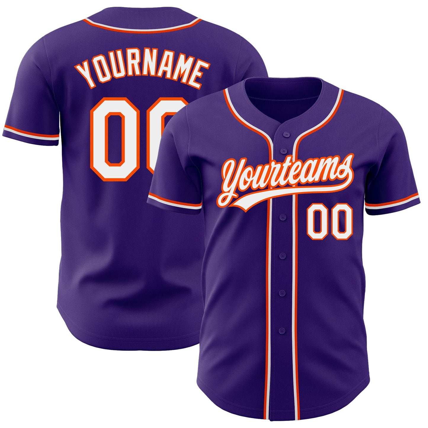 Custom Purple White-Orange Authentic Baseball Jersey - Main View