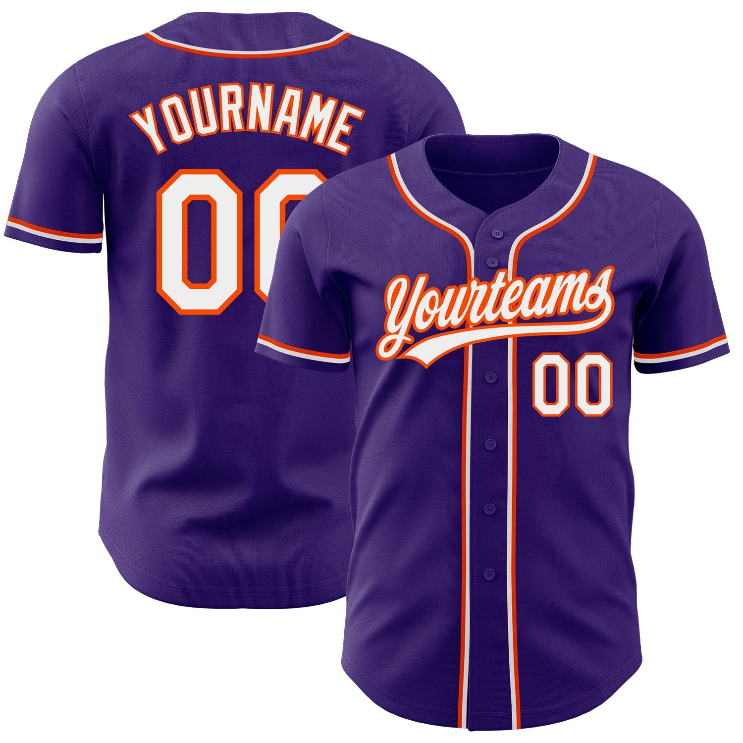 Custom Purple White-Orange Authentic Baseball Jersey - Main View