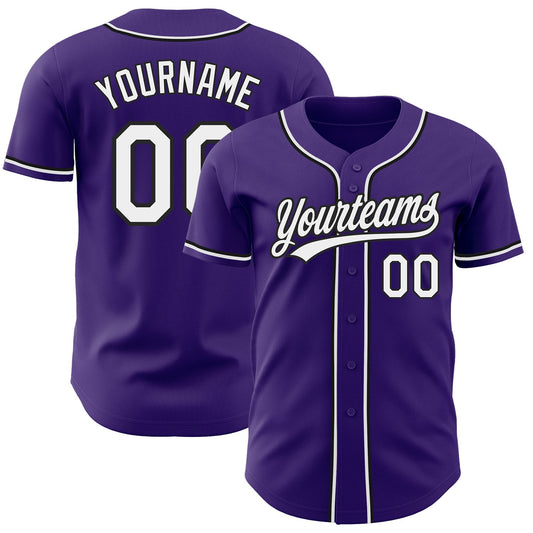 Custom Purple White-Black Authentic Baseball Jersey - Main View