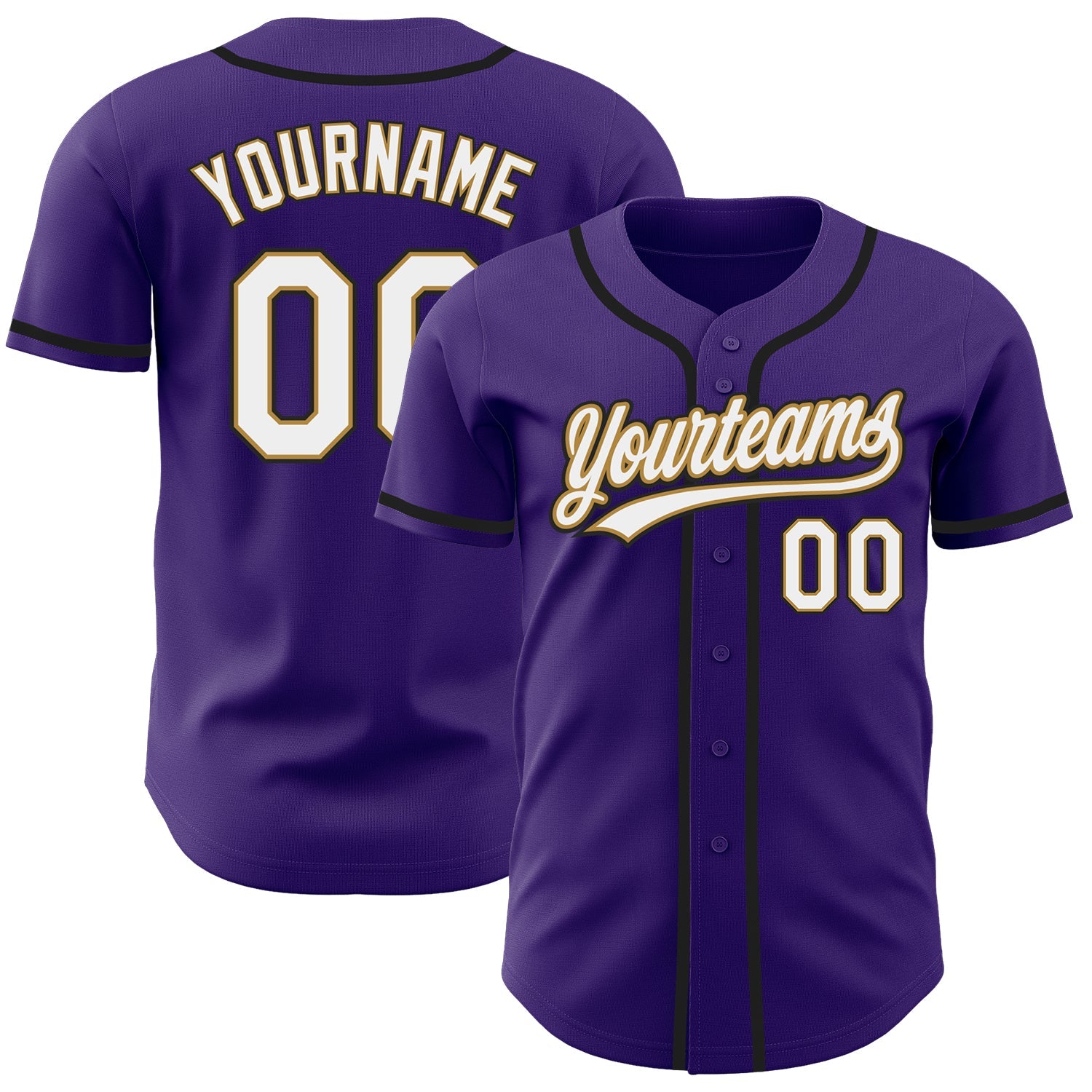 Custom Purple White Old Gold-Black Authentic Baseball Jersey - Main View