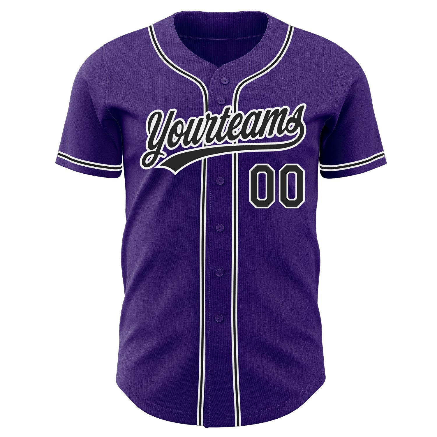 Custom Purple Black-White Authentic Baseball Jersey view 2