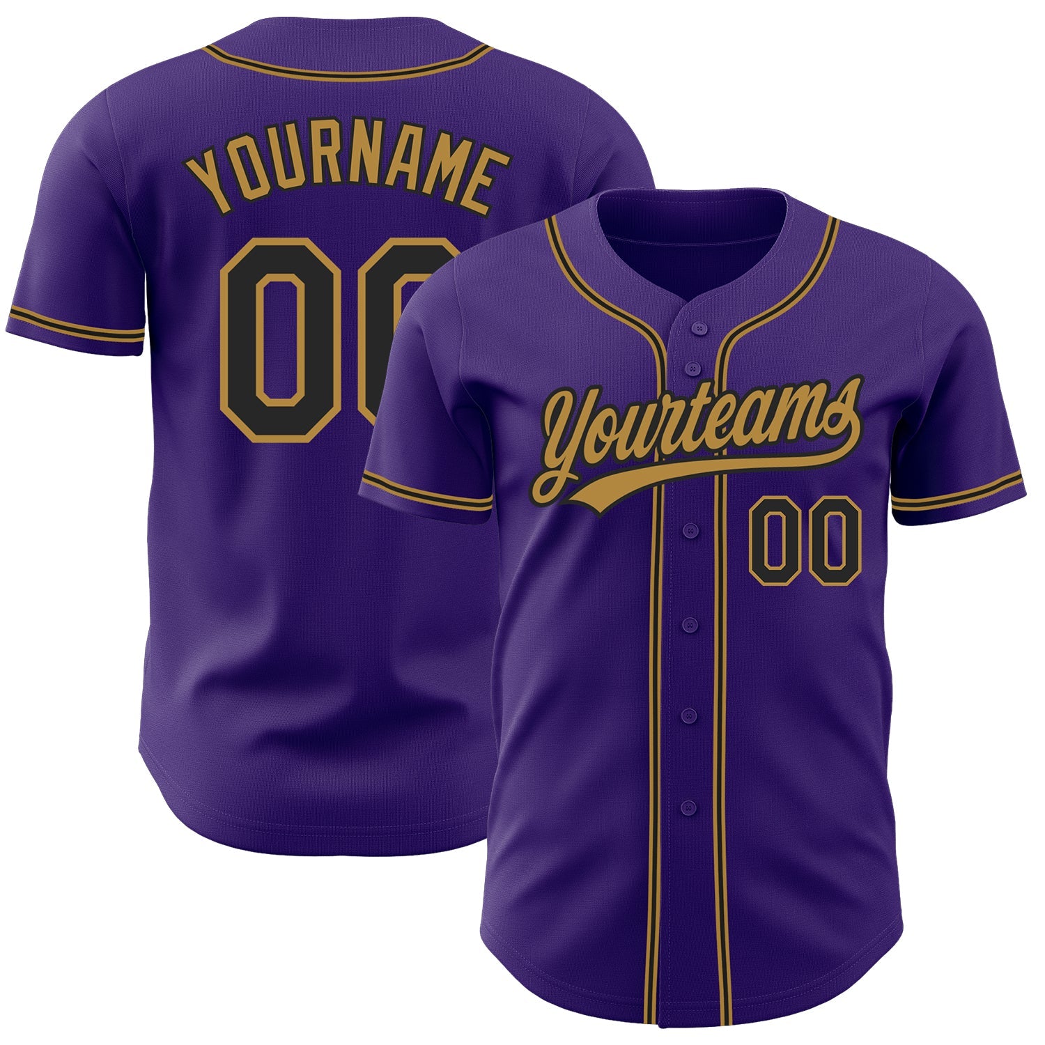 Custom Purple Black-Old Gold Authentic Baseball Jersey - Main View