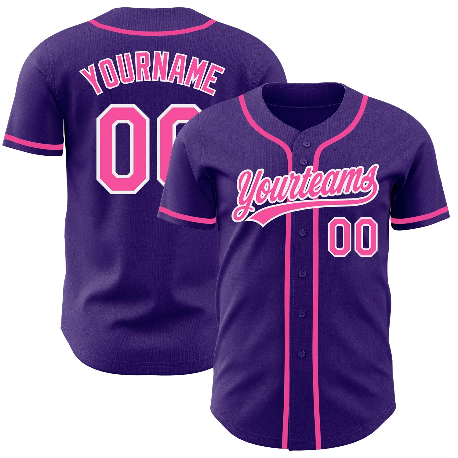 Custom Purple Pink-White Authentic Baseball Jersey - Main View