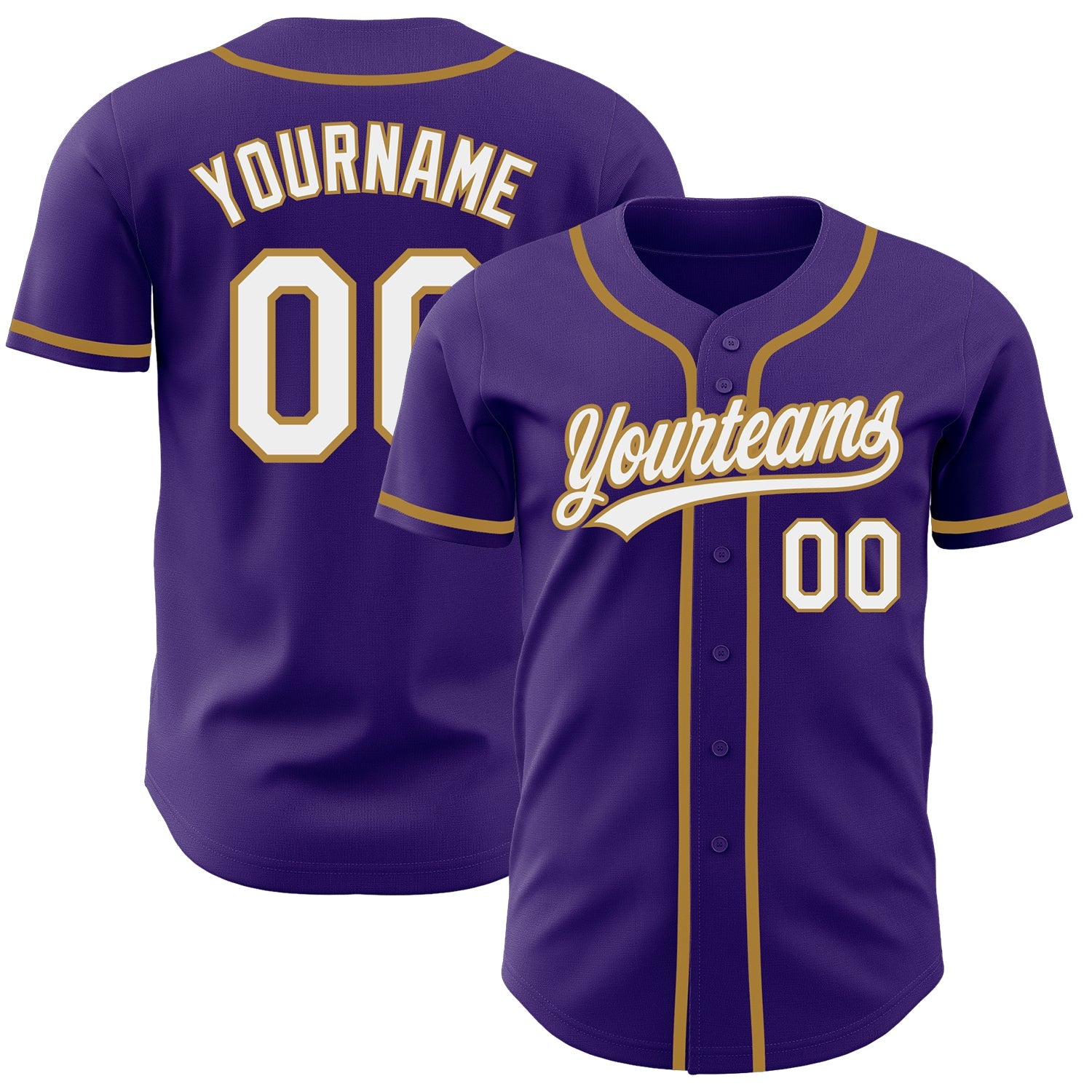 Custom Purple White-Old Gold Authentic Baseball Jersey - Main View