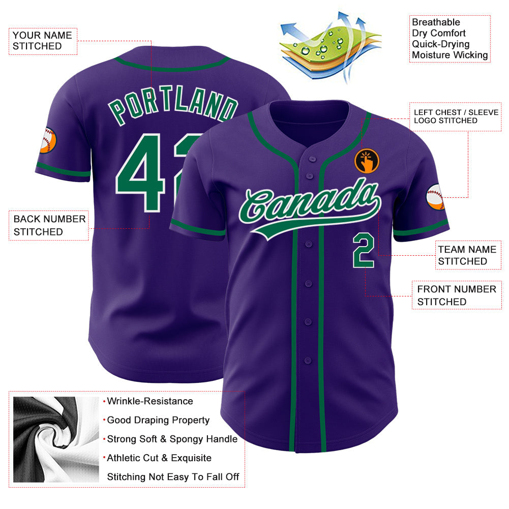 Custom Purple Kelly Green-White Authentic Baseball Jersey view 3