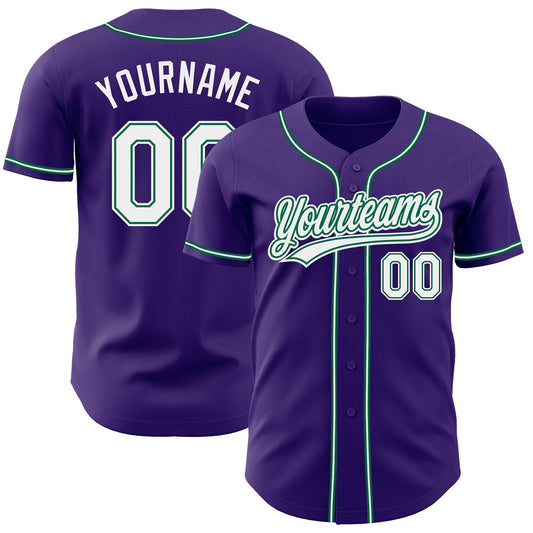 Custom Purple White-Kelly Green Authentic Baseball Jersey - Main View
