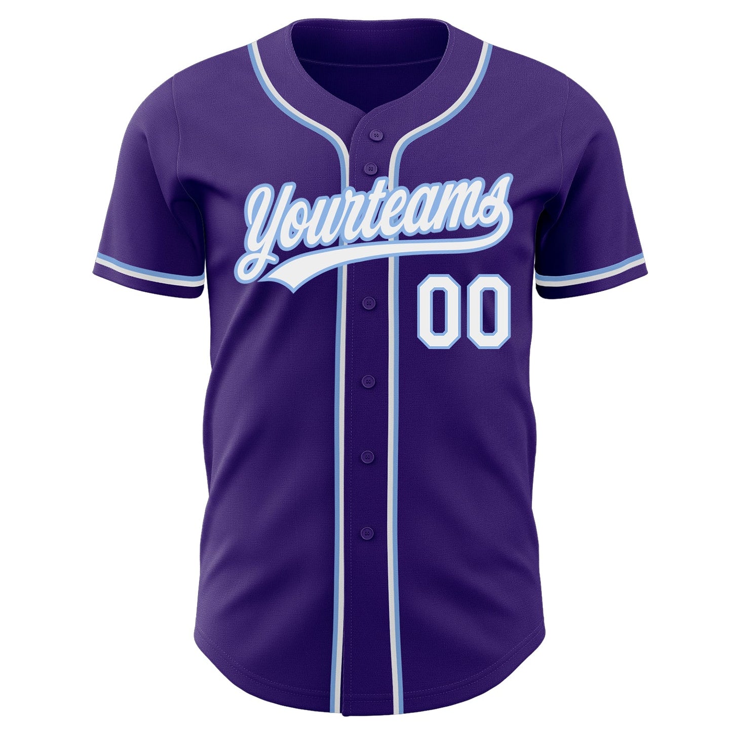 Custom Purple White-Light Blue Authentic Baseball Jersey view 2