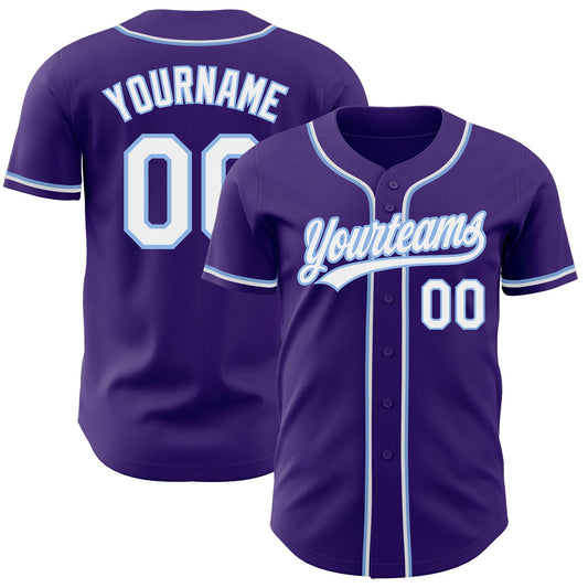 Custom Purple White-Light Blue Authentic Baseball Jersey - Main View
