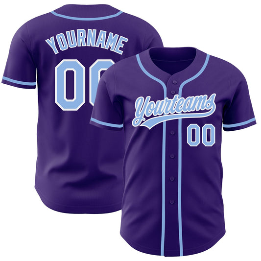 Custom Purple Light Blue-White Authentic Baseball Jersey - Main View