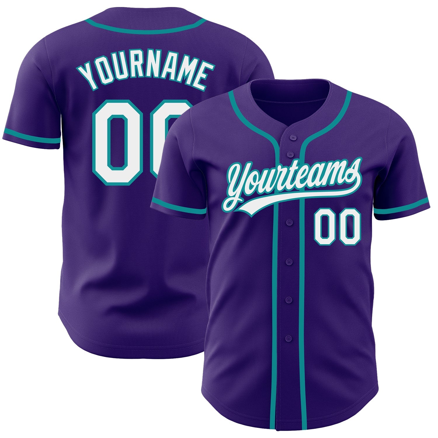 Custom Purple White-Teal Authentic Baseball Jersey - Main View
